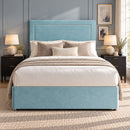 Brighton upholstered divan storage bed and headboard in a modern bedroom, front view