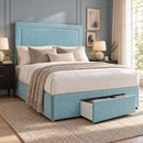 Brighton upholstered divan bed with storage open in a modern bedroom