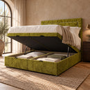 Florence upholstered divan bed with storage open in a modern bedroom