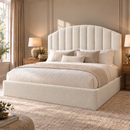 The Harrington luxury upholstered bed in cream with arched channel headboard