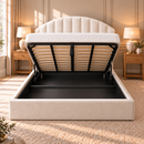 The Harrington slatted ottoman storage bed open with gas lift storage frame