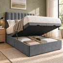 Lyon upholstered divan bed with storage open in a modern bedroom