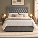 Madrid upholstered divan storage bed and headboard in a modern bedroom, front view