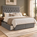 Madrid upholstered divan bed with storage open in a modern bedroom