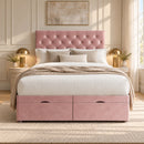 Paris upholstered divan storage bed and headboard in a modern bedroom, front view