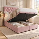 Paris upholstered divan bed with storage open in a modern bedroom