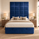 Rome upholstered divan storage bed and headboard in a modern bedroom, front view
