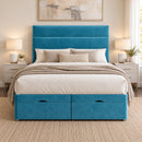 Sara upholstered divan storage bed and headboard in a modern bedroom, front view