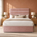 Skipton upholstered divan storage bed and headboard in a modern bedroom, front view