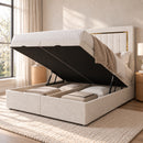 Zurich upholstered divan bed with storage open in a modern bedroom